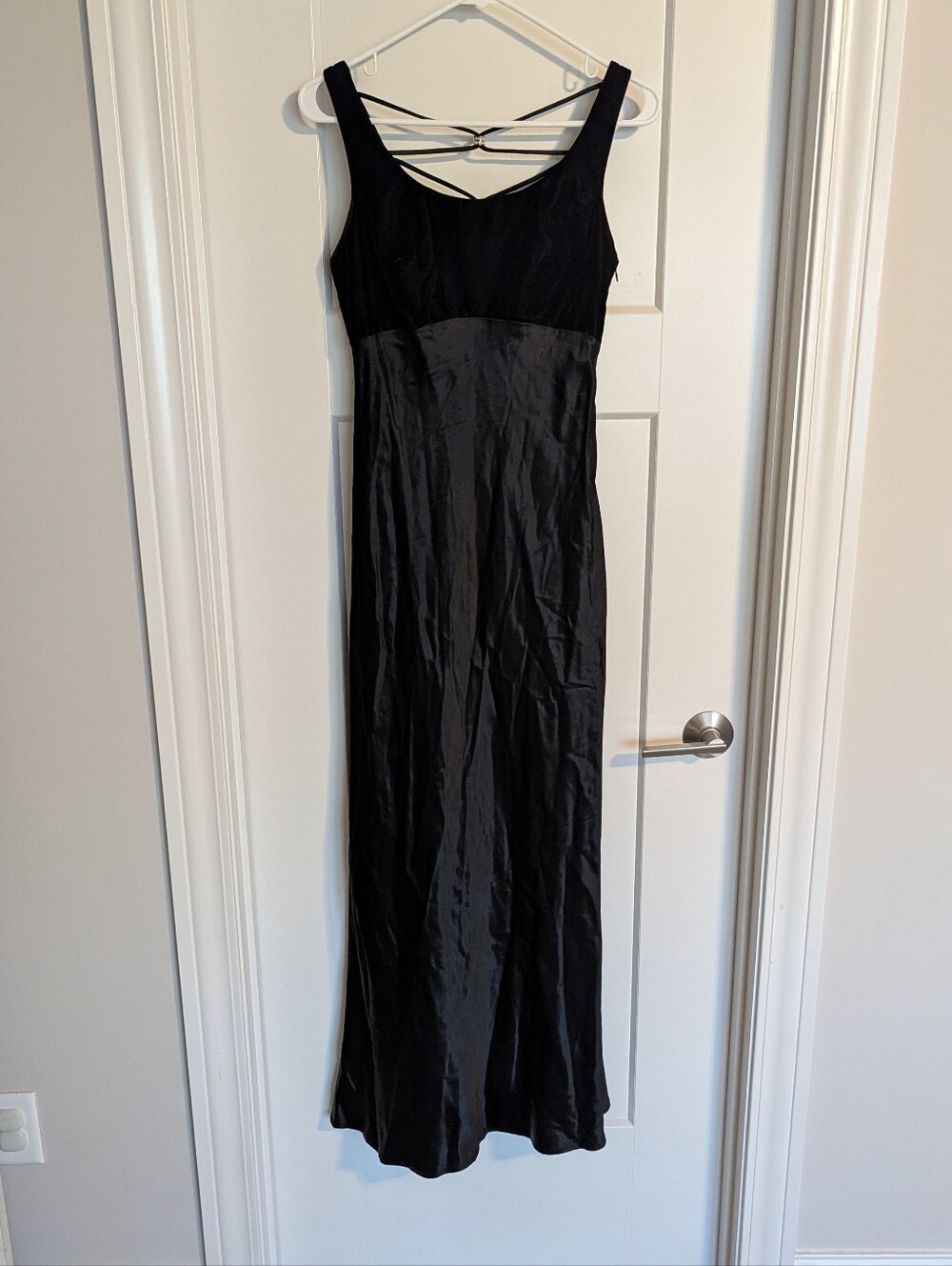 90s Vintage Maurices Black Empire Waist Chic Whimsigoth Velvet Satin Dress sz 6